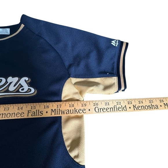 Milwaukee Brewers Jonathan Lucroy #20 MLB Majestic Kids Jersey Size Large 14-16 - Picture 6 of 12
